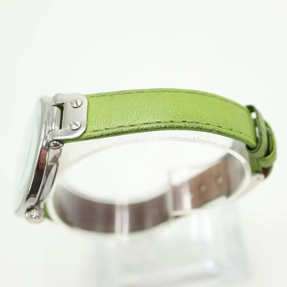 Anne Klein Silver Tone 34mm Round MOP Dial Watch Green Leather with New Battery